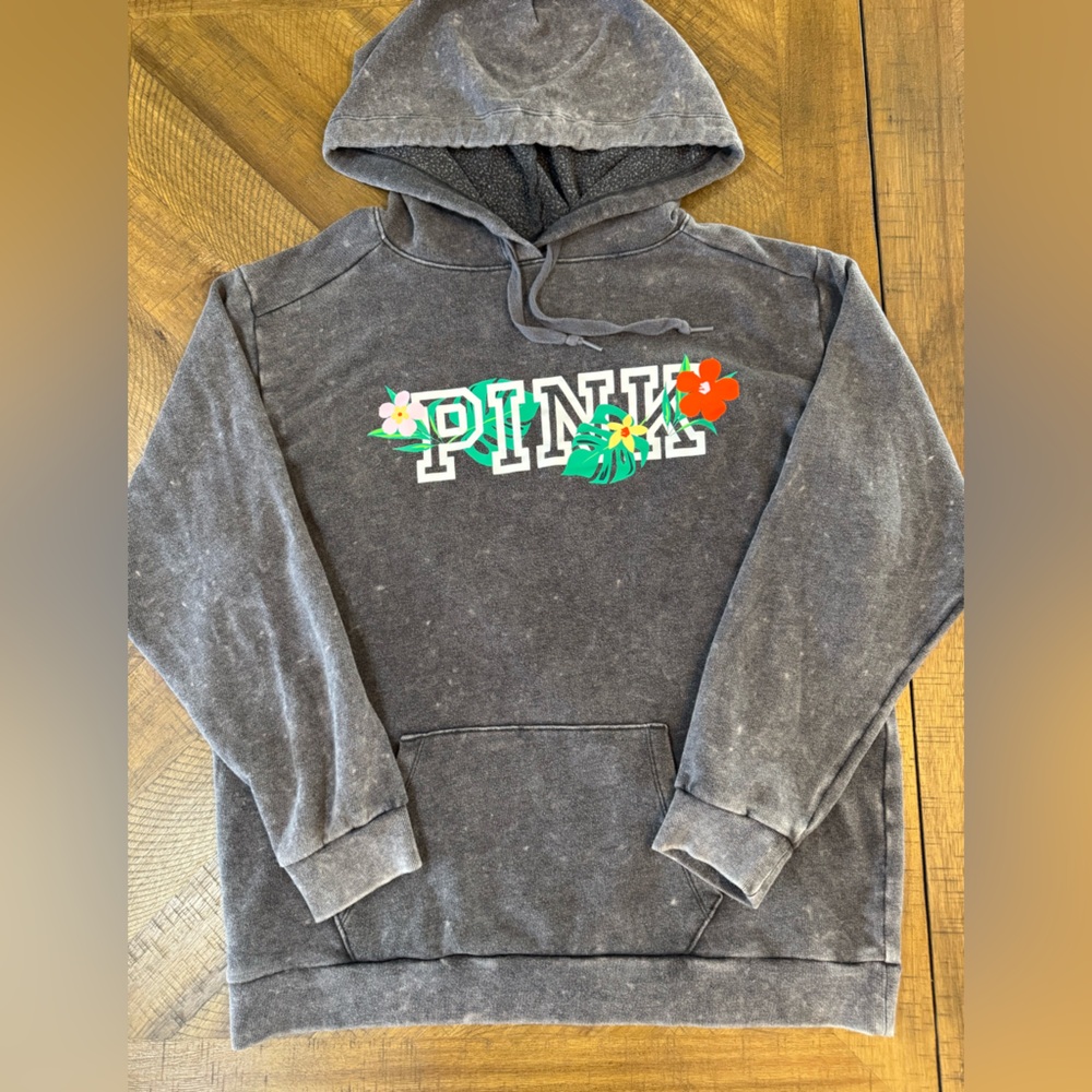 PINK Victoria's Secret Hawaii Charcoal Acid Wash Campus Hoodie Size Medium - Picture 3 of 10